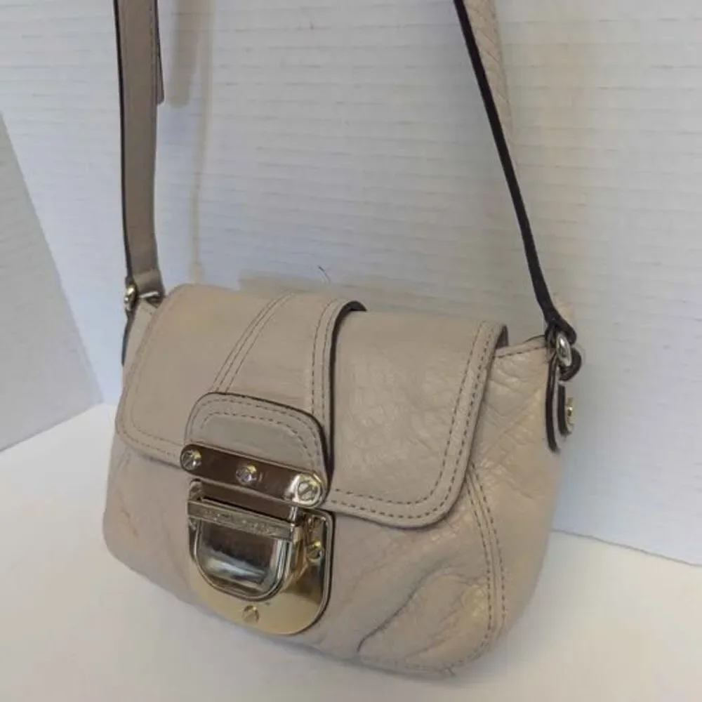Michael Kors Small Tan Cream Colored Leather Crossbody Bag Purse 8x5x2
